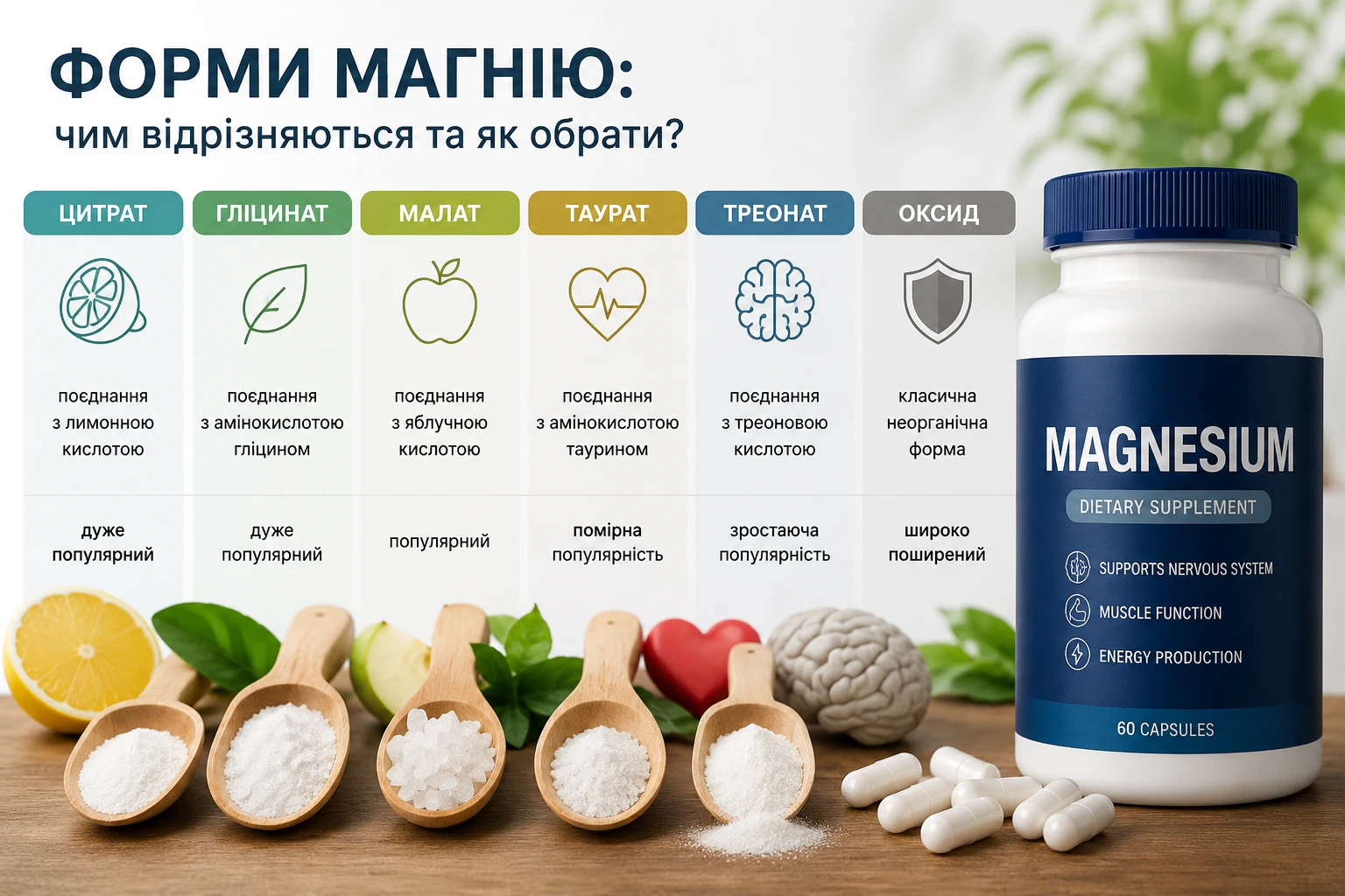 Від цитрату до гліцинату: які форми магнію представлені на сучасному ринку